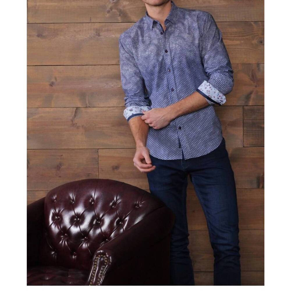 NEW EIGHT X long sleeve button down shirt with trim in navy